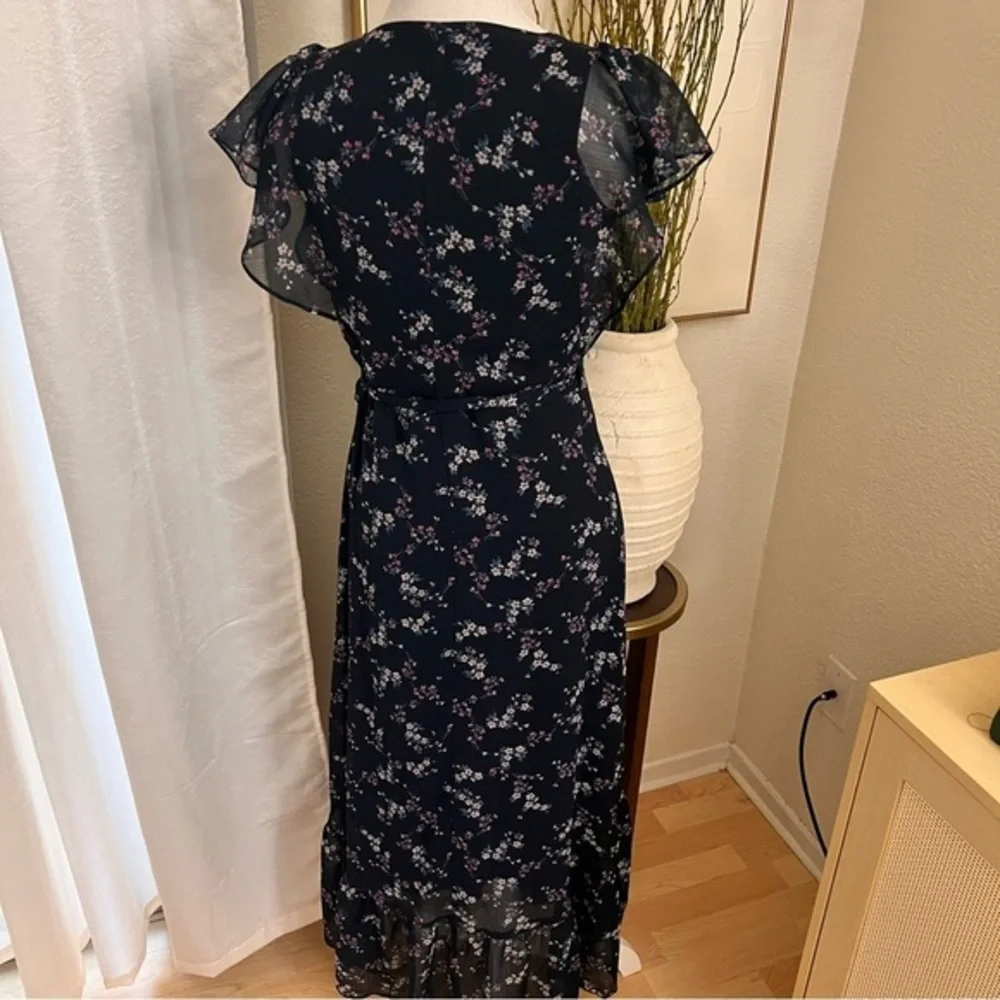 ANTHROPOLOGIE DREW Navy Floral High‎ Low Wrap Dress Size XS - Picture 6 of 10